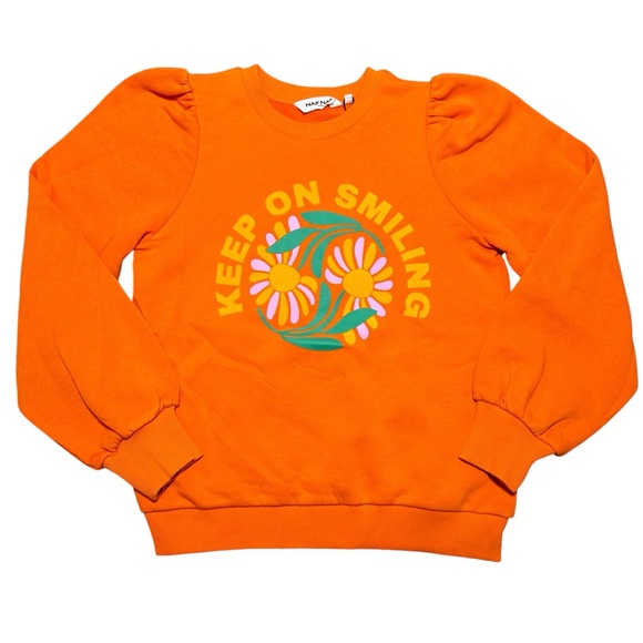 NAF NAF Paris Orange “Keep on Smiling” Flowers Sweater, Medium - Picture 1 of 7